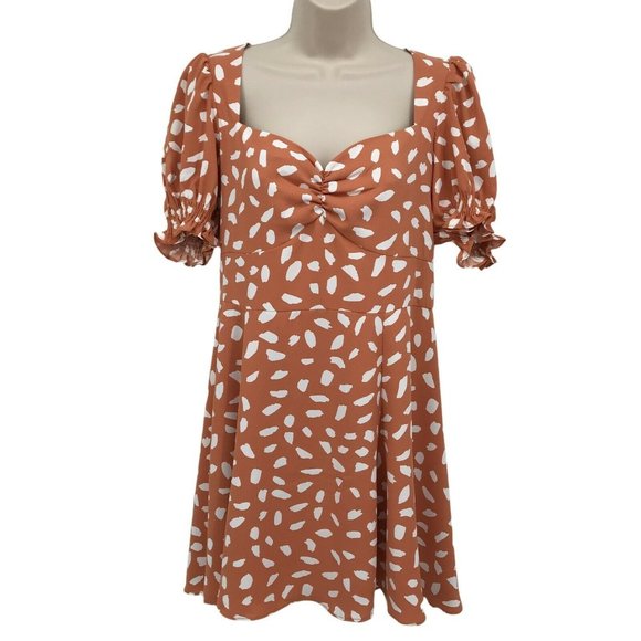 Lulus Dresses & Skirts - Lulus Womens Orange Puff Sleeves Sweetheart Neck Back Zip Lined Mini Dress Sz XL